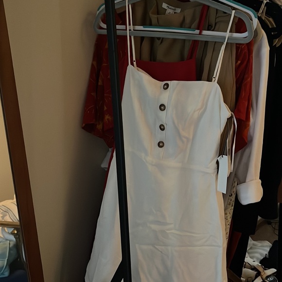 Mini White Tie-back Linen Button Dress - Picture 2 of 4